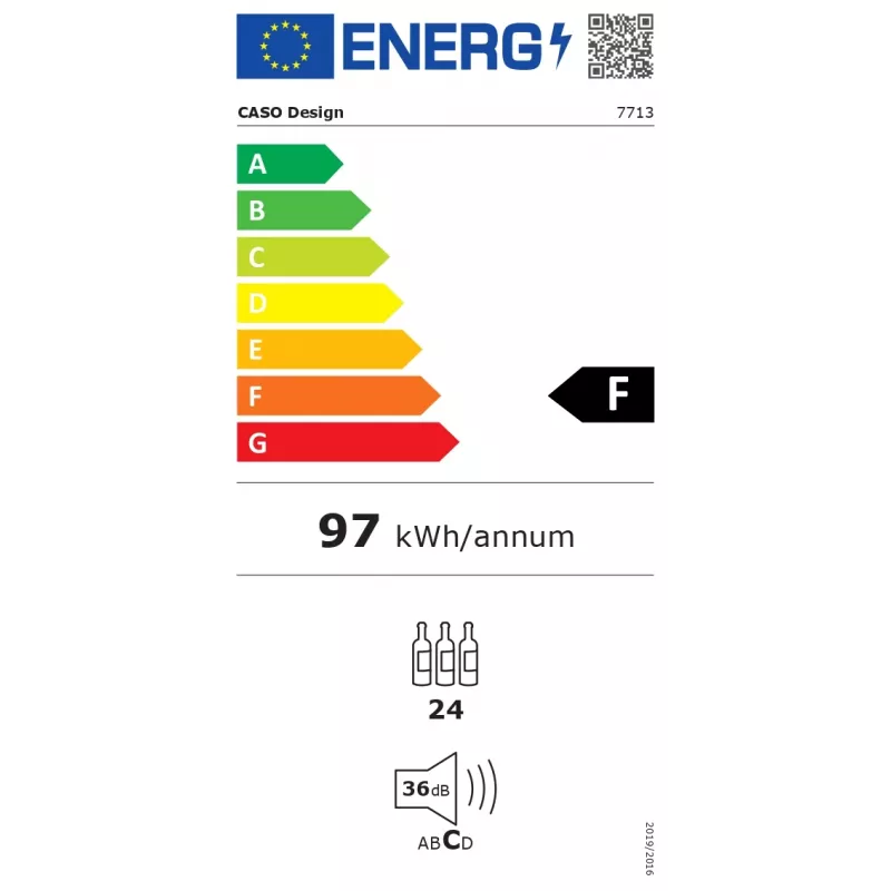 Sisseehitatud veinikelder Caso WineDeluxe WD 24 — mahutavus 24 pudelit, energiaklass F, must