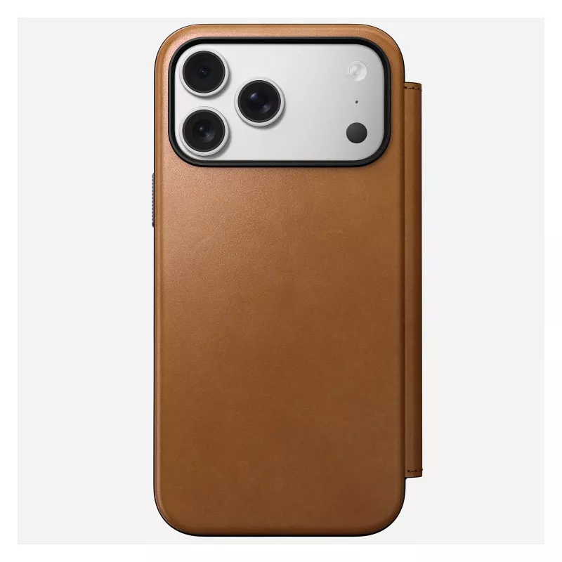 Mobiiltelefoni flippümbris Nomad Modern Leather Folio kate iPhone 17 Pro Max jaoks — Tan, mahutab kuni 17,5 cm (6,9 tolli) ekraani, 4 kaarditaskut