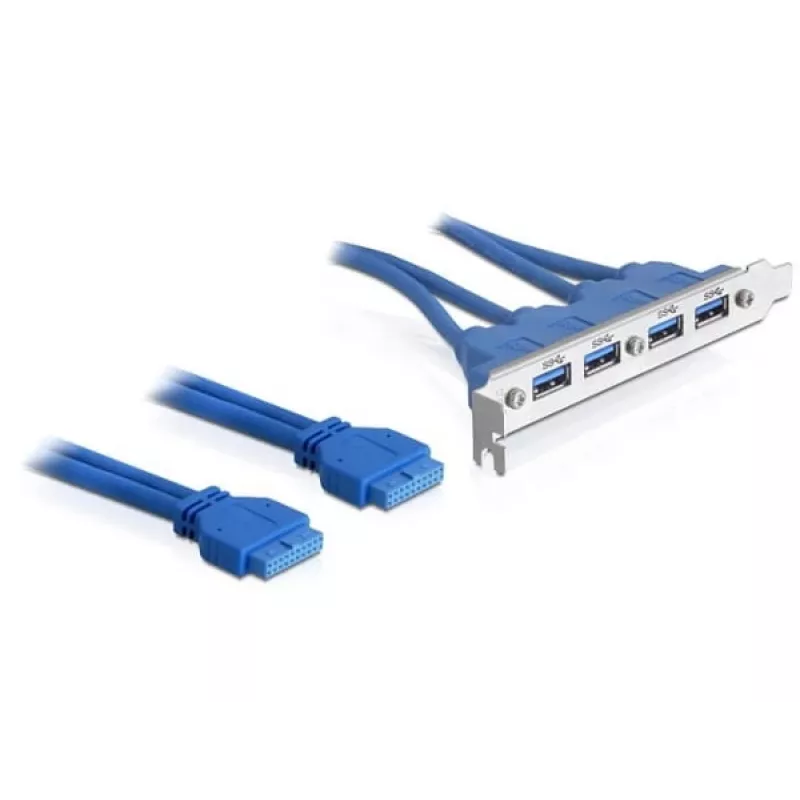 DeLOCK Slotblech USB3.0 Pin Header 19 Pin 2 x Sisemine > 4 x USB3.0-A Pesad Väljaspool - Slotblech (82974)