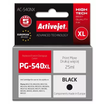 Activejet AC-540NX tint Canon printerile (asendus Canon PG-540XL) Supreme, 25 ml, must