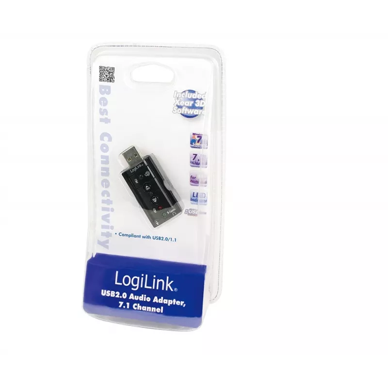 Väline USB-helikaart LOGILINK UA0078, 7.1 kanal, USB-liides, kompaktne 124×194×34 mm, 80 g