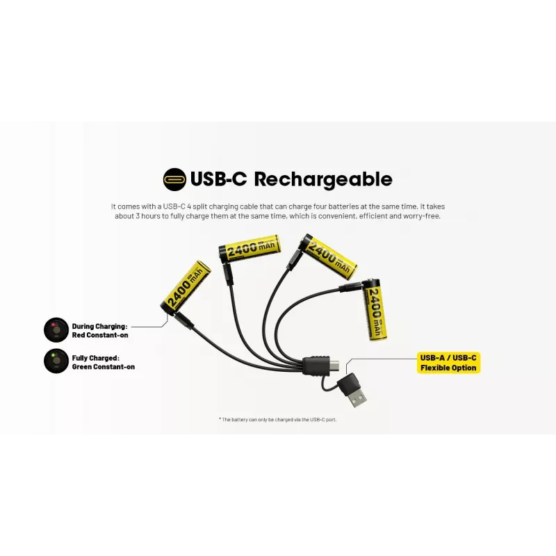 Taaslaetav Li-Ion AA 1,5 V akupakett Nitecore NH2400 2400 mAh — 4 tk pakend