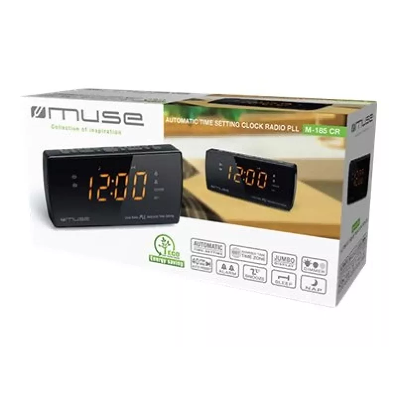 Kellraadio Muse M-185 CR — FM/MW, 0,9-tolline LED-ekraan, AC 230V AAA-patrivialusega, must