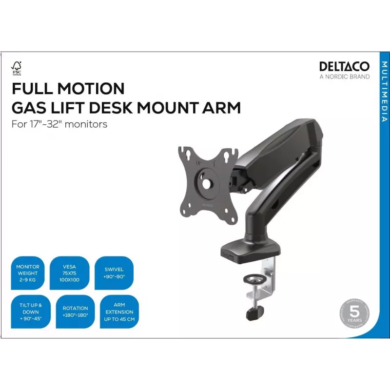 Deltaco ARM-534 monitorikinnitus / alus 68,6 cm (27) Laud Must