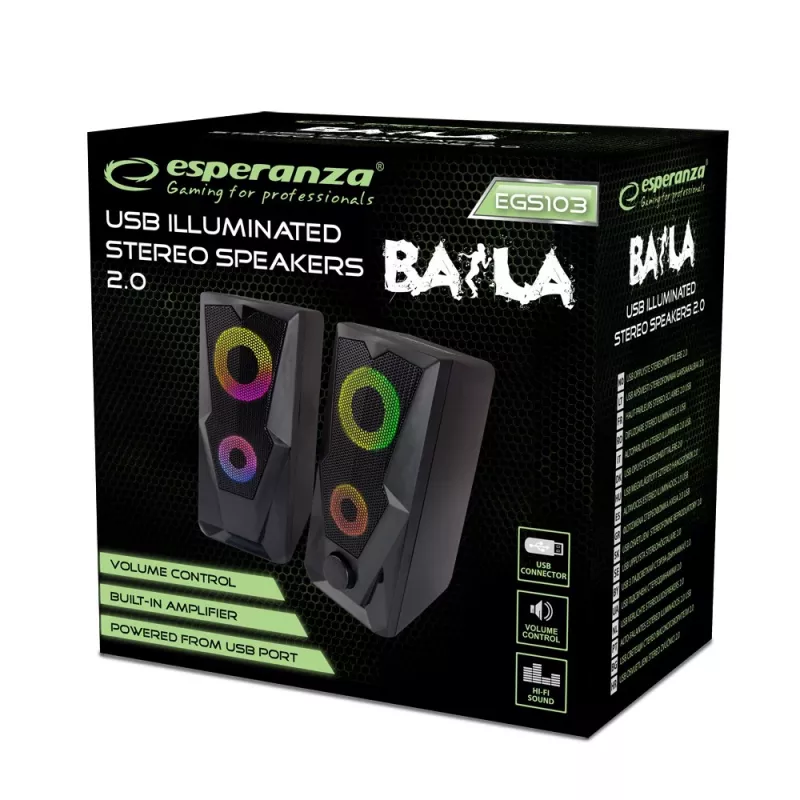 Kõlar ESPERANZA BAILA 6 W juhtmega põrandakõlar, 6 W RMS, 160–20000 Hz, 3 Ω, USB ja 3,5 mm, paar