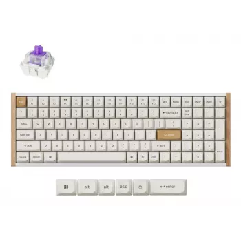 Mehaaniline klaviatuur Keychron K4 HE 96% QWERTY — USB, RF-juhtmevaba ja Bluetooth, 100 klahvi, RGB, valge/puit