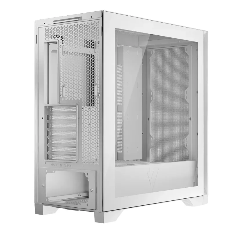 PC-korpus MODECOM VOLCANO EXPANSE S MIDI Tower — valge, microATX, karastatud klaas, USB-C, toetab GPU-d 430 mm