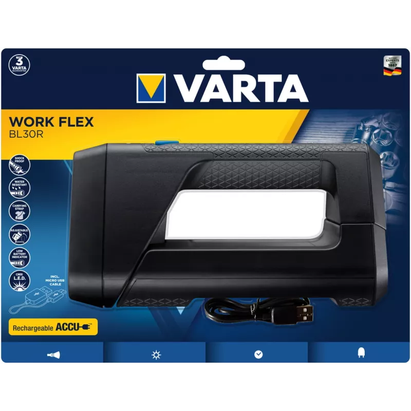 Käsilatern Varta Work Flex Must LED 600 lm IPX4 2600 mAh