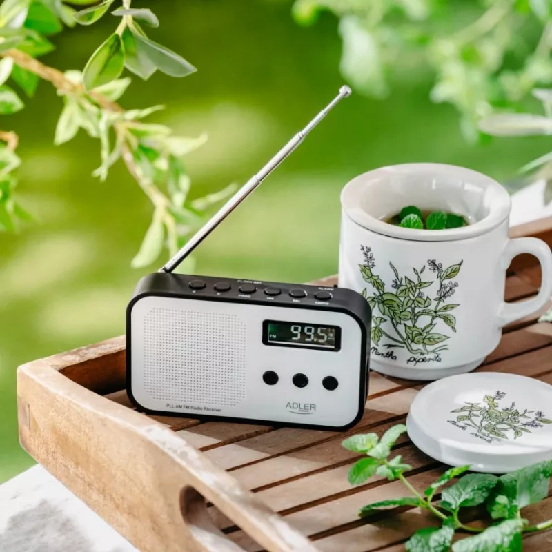 Portable digital radio Adler AD 1907 — AM/FM, digital tuner, alarm, USB-C, 600 mAh battery, LCD, 20 presets, telescopic antenna