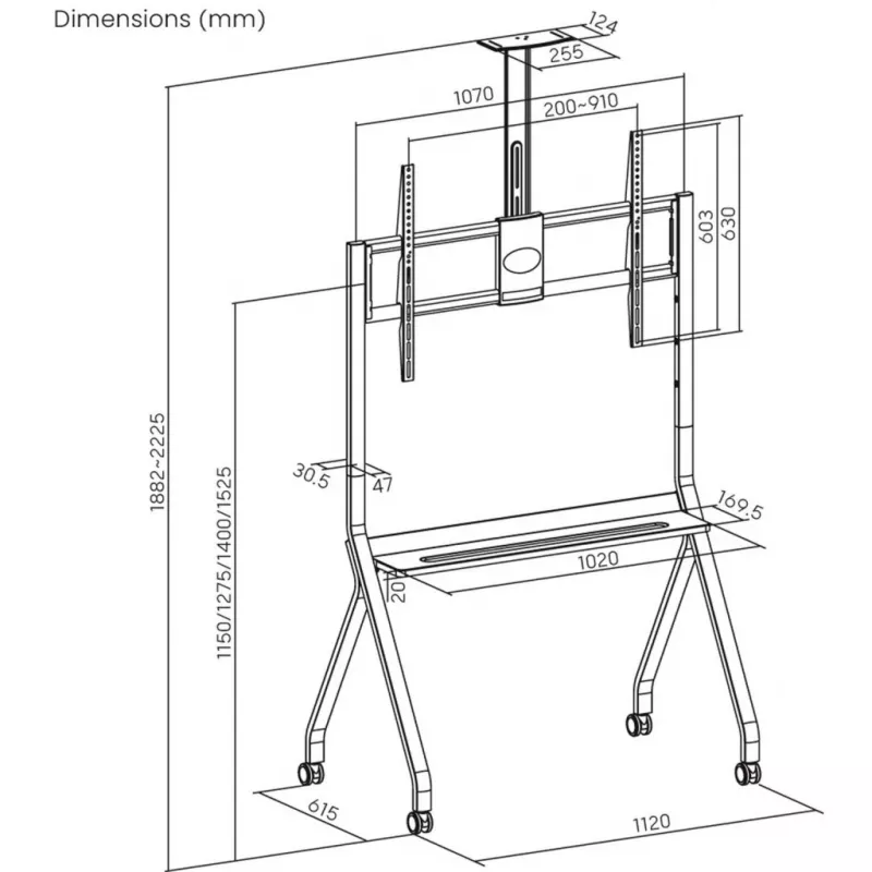 Teleri mobiilne alus ART STO S-14 55–100-tollistele teleritele, kandevõime kuni 120 kg