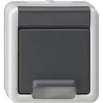 gira SCHUKO pistikupesa pealispindne paigaldus kaanega ja SafetyPlus, mudel 441430, hall