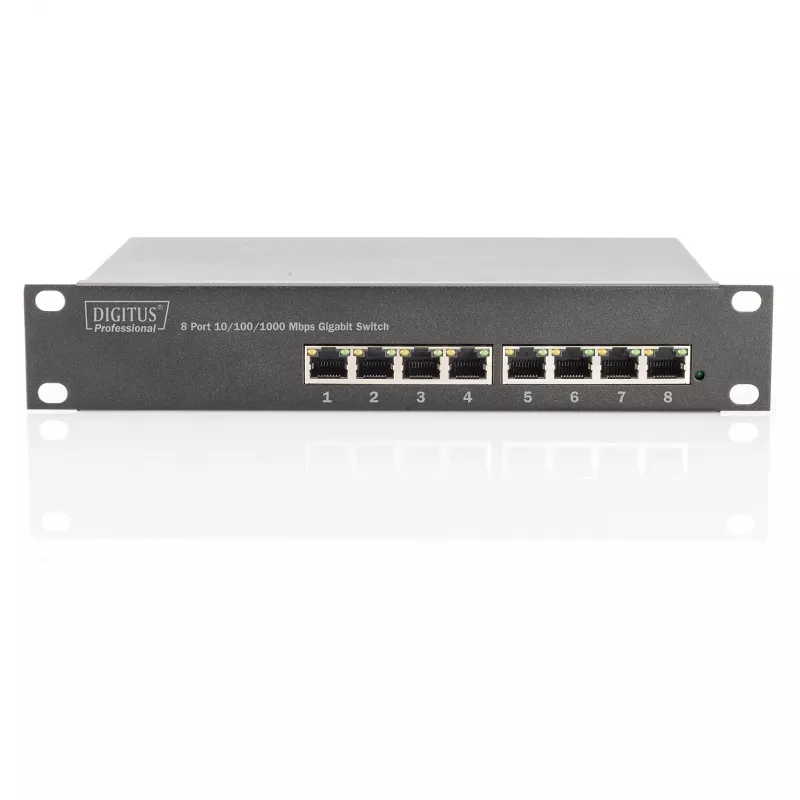 Switch DIGITUS 10 inch Gigabit Ethernet 8-Port Unmanaged - 8x Gigabit RJ45, rack-monteritav