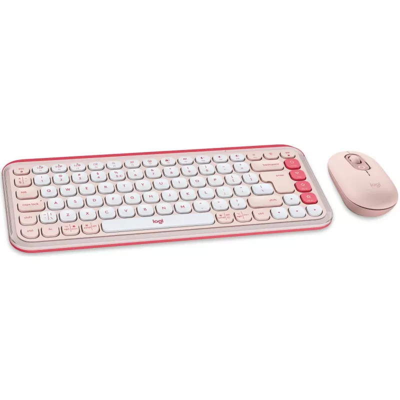 Logitech POP Icon Combo - klaviatuuri- ja hiirekomplekt - juhtmevaba - Bluetooth LE - QWERTY - US International - roosa, valkjas (920-013142)