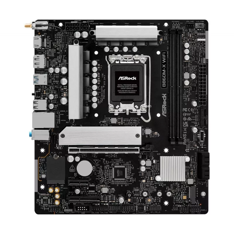 Emaplaat ASRock B860M-X WiFi — Intel B860, LGA 1851, micro ATX, DDR5, 2x DIMM, 4x M.2, 2.5Gb LAN, Wi‑Fi 6E, Bluetooth 5.3