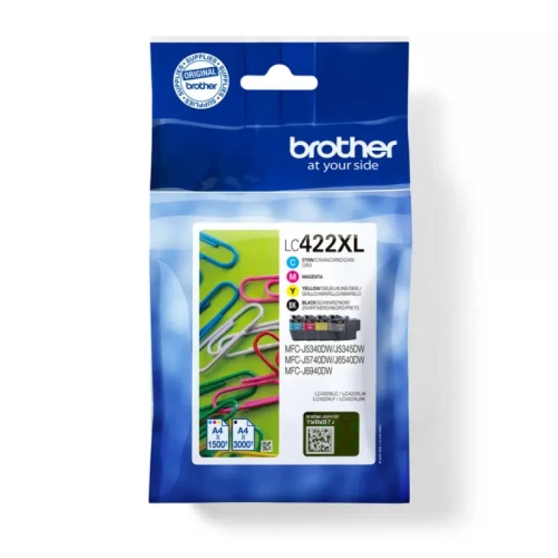 Brother LC422XLVALDR tindikassett 4 tk Originaal Suur (XL) tootlikus Must, Tsüaan, magenta, Kollane
