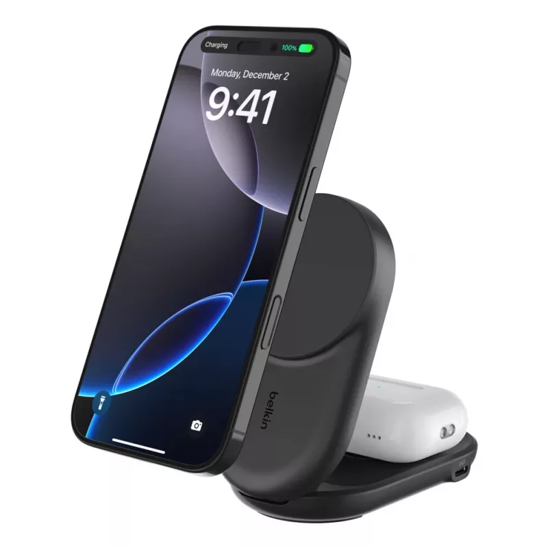 Siselaadija Belkin UltraCharge 25w Qi2 2in1 Magnetiline USB-C Must Ümar