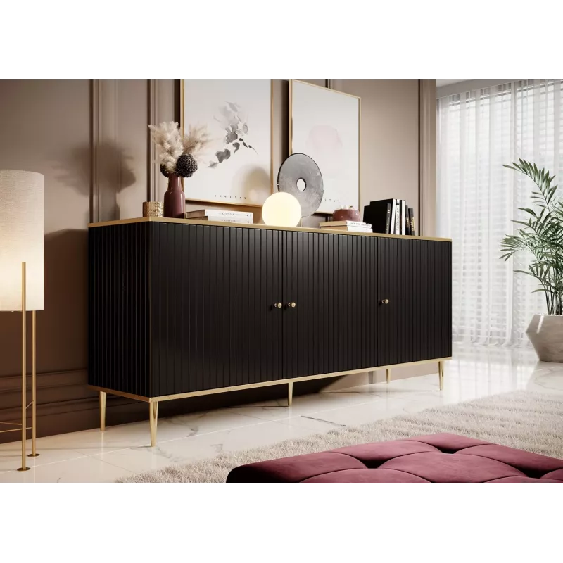 GLAMOUR kummut 180x40x75,5 cm, must matt + kuldne