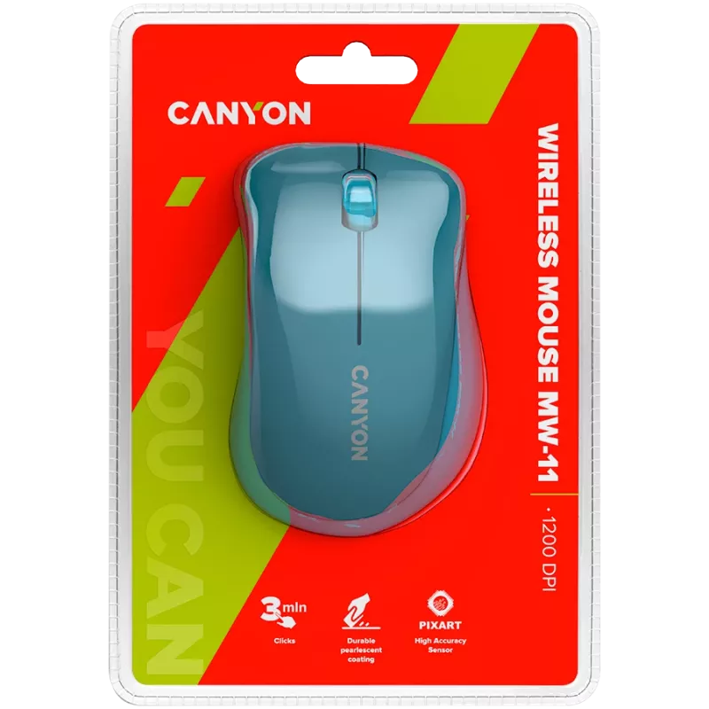 CANYON MW-11, 2,4 GHz juhtmevaba hiir, 3 nupuga, DPI 1200, Aku: AAA*2 tk, Sinine67*109*38 mm 0,063 kg