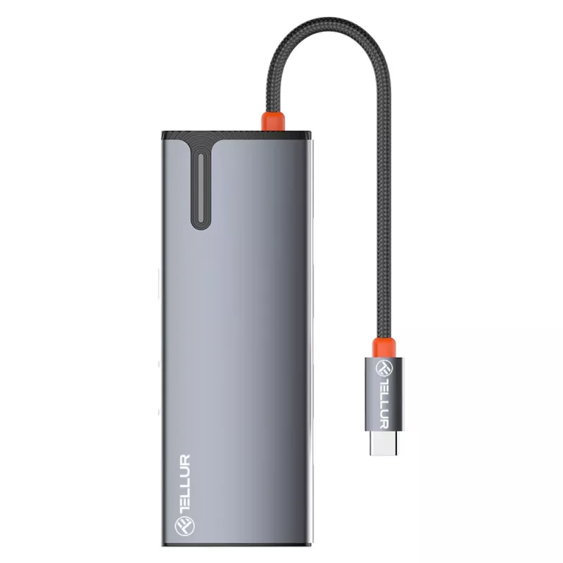USB-C hubi Tellur TLL321061 koos PD 3.0 100W, HDMI väljundi ja 3× USB 3.0 pordiga