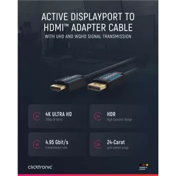 Clicktronic Casual DisplayPort/HDMI™ adapterkaabel, 10 m - Ülikiire kaabel - DisplayPort / HDMI™ - 4K@60Hz (44927)