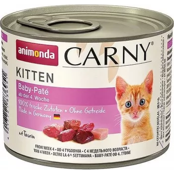 Märg kassitoit animonda Carny Baby Paté 200 g — veiseliha ja kana, teraviljavaba, kassipoegade valem, kergesti avatav purk