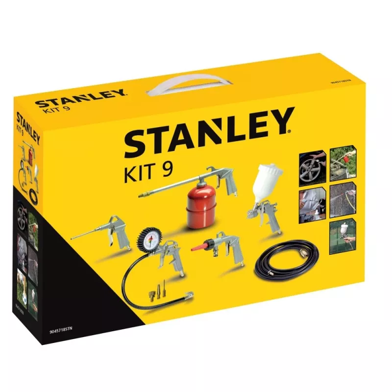 Suruõhutööriistade komplekt STANLEY 9045718STN, 9-osaline komplekt, metallist tööriistad, spiraalvoolik 5 m, max 20 bar
