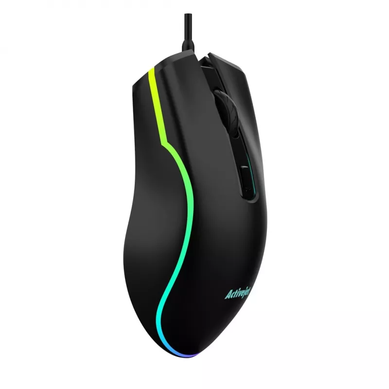 Juhtmega soojendusega mängurihiir ActiveJet AMY-W390 — mõlemakäeline, optiline 2000 DPI, USB Type-A, 4 nuppu, must