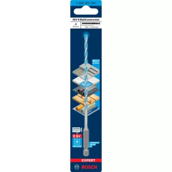 Puuritera Bosch Expert HEX-9 Multi Construction 4 mm — SDS-stiilis kuuskantvars müüritise ja mitme materjali puurimiseks