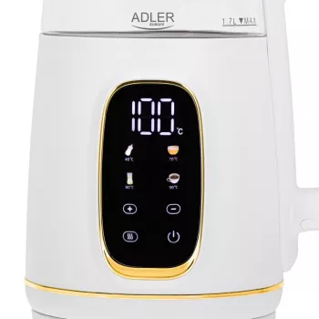 Elektriline veekeetja Adler AD 1305WG — 1,7 l, 2200 W, klaas/plast, valge/kuldne/läbipaistev