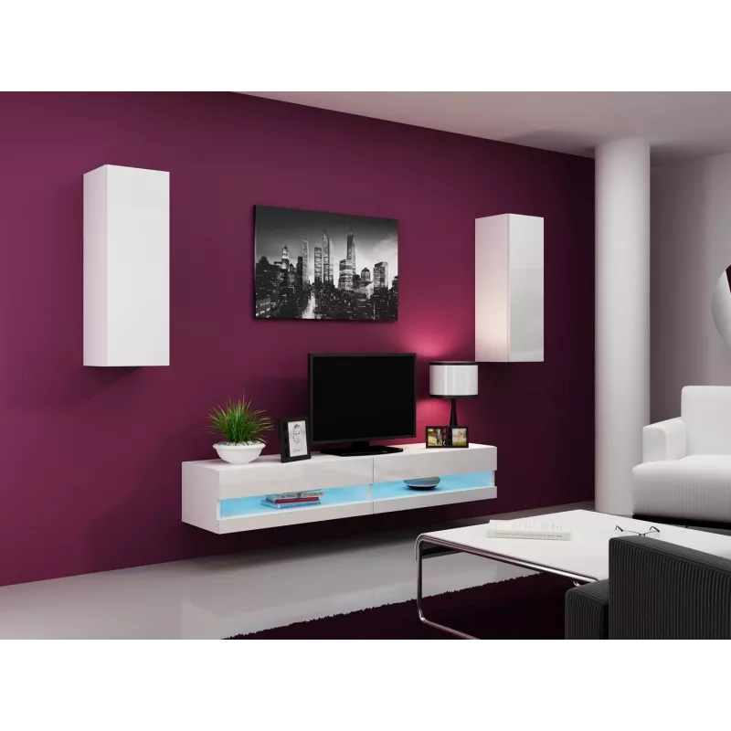 TV-alus cama meble VIGO NEW 30/180/40, valge läikiv pealispind, puitlaastplaat, 1800×400×300 mm