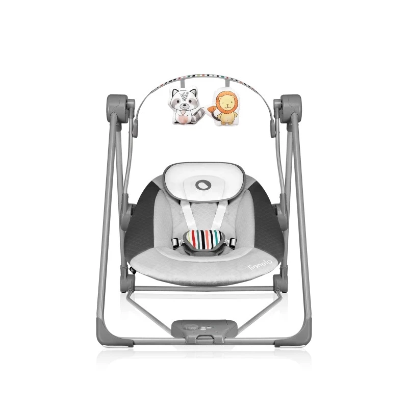Baby bouncer Lionelo OTTO COZY hall — kompaktne beebikiik, pehme iste, turvarihmad