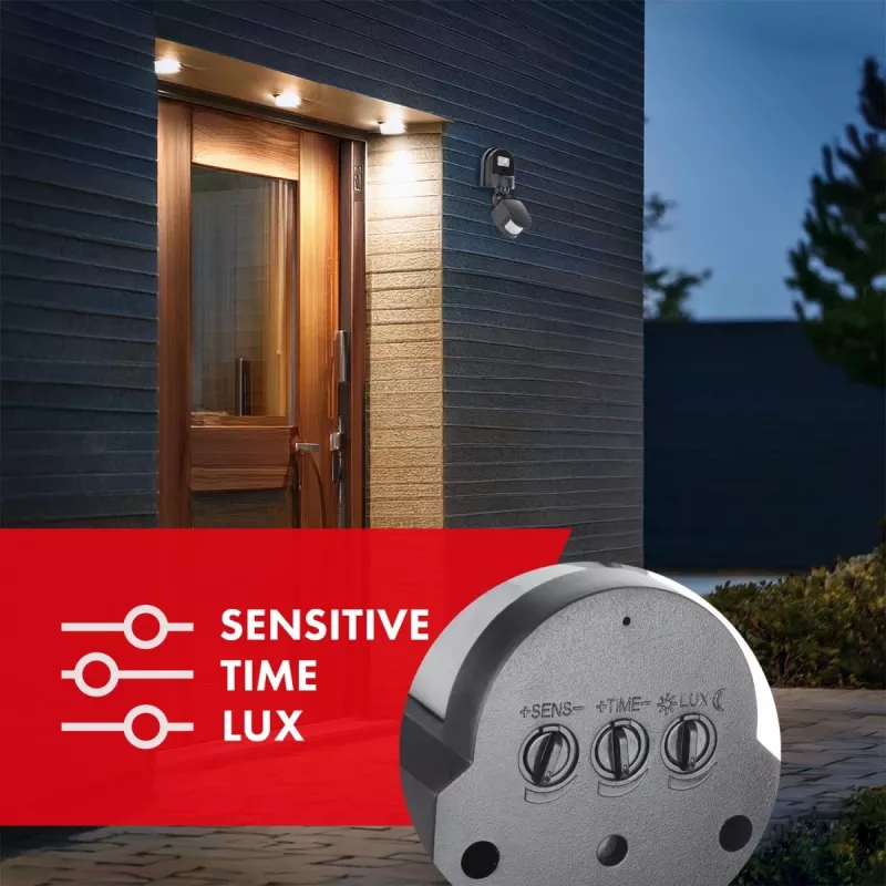 Maclean MCE25 GR seinakinnitusega 180° liikumis- ja hämarusandur, max 1200W, hall