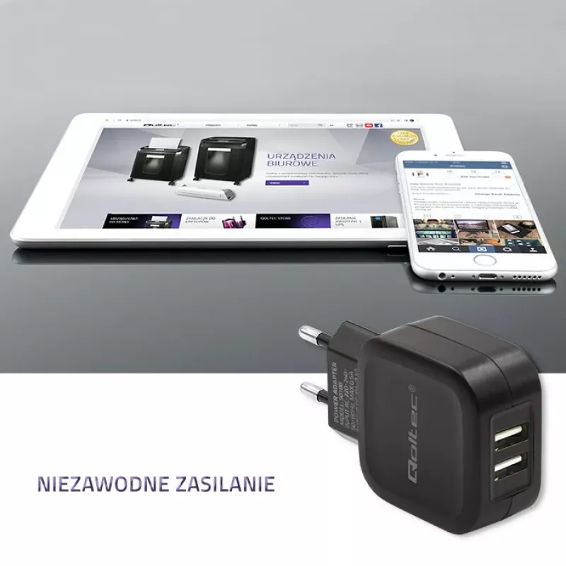Qoltec 50188 mobiilseadmete laadija sülearvutile, nutitelefonile, nutikellale, tahvelarvutile, telefonile, universaalne must AC, DC siseruumides