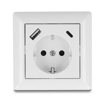 DeLOCK 11499 pistikupesa tüüp F koos USB-A ja USB-C-ga, valge