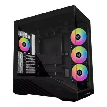 Lian Li Vector V100 Midi Tower — Must läbipaistva paneeliga, toetab 3×120 mm külje- + 1×120 mm tagumist ventilaatorit, 3,5-tolline HDD, 2,5-tolline SSD, 235,5×446×484,6 mm