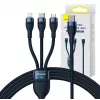 3in1 USB-kaabel Baseus Flash Series 2, USB-C + mikro-USB + Lightning, 100W, 1,5m (sinine)