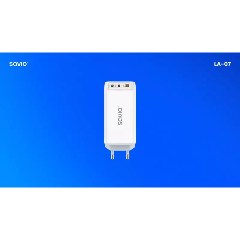 SAVIO LA-07 GaN 65W seinadapter, USB, QC4.0+, PD 3.0, Valge