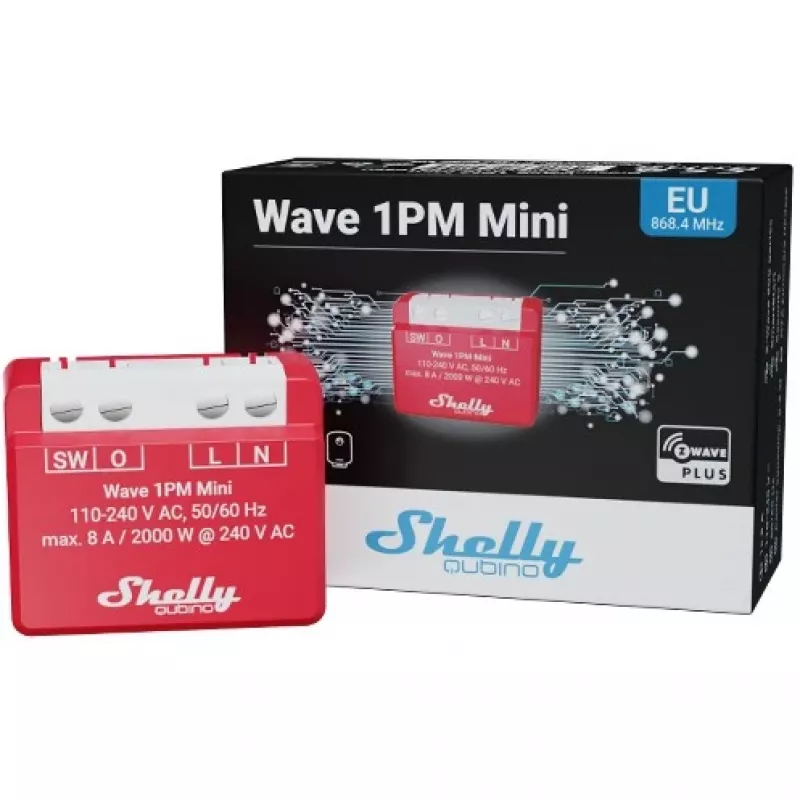 Shelly Qubino Wave 1PM Mini Z-Wave mõõtmis-lülitusaktuaator Punane