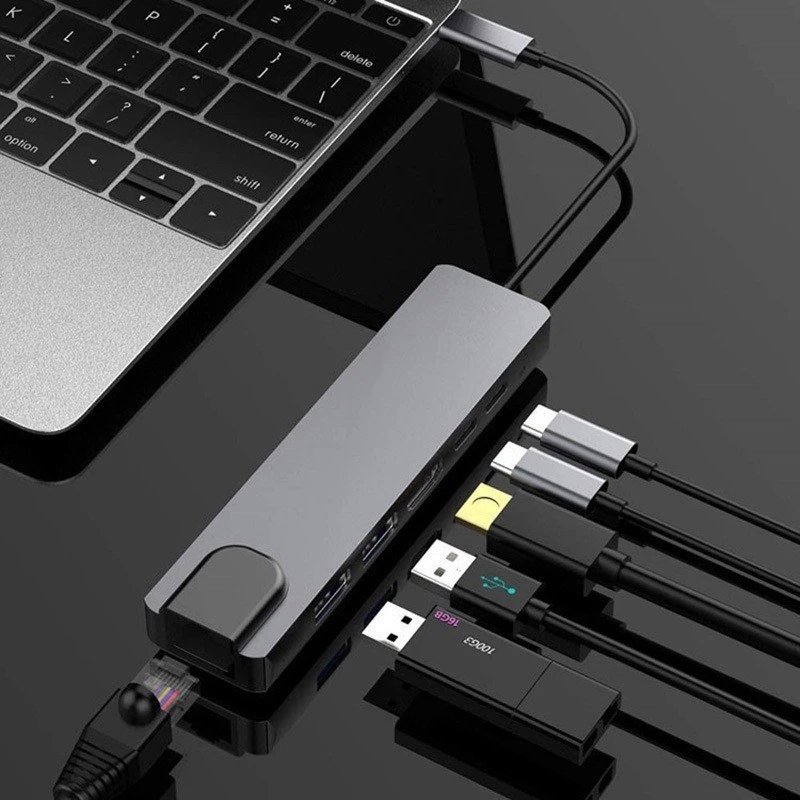 GEMBIRD USB-C 6-ühes mitme pordiga adapter A-CM-COMBO5-06 — HDMI, PD 54 W, Gigabit Ethernet, 2× USB-A, USB-C (5 Gbit/s)