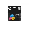 HP 308 kolmevärviline originaal tindikassett, standardne saagis, tsüaan, magenta, kollane, värvipõhine tint, 1 tk, 120 lehekülge, komplektpakend