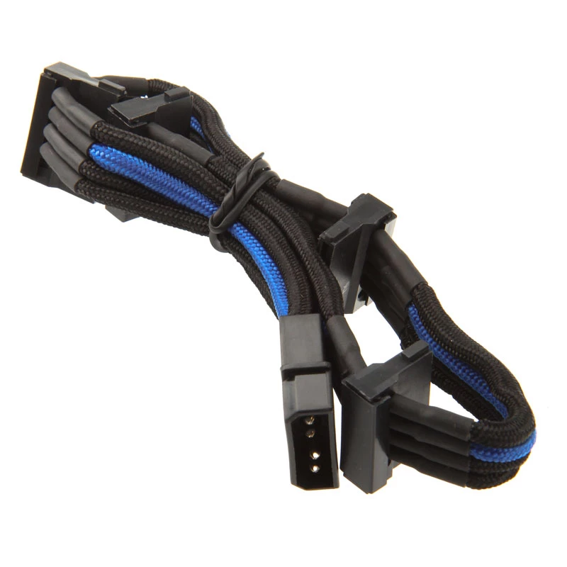 SilverStone 4-Pol-Molex kuni 4x SATA kaabel, 300 mm - must/sinine