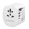 Reisiadapter GEMBIRD TPA-EU2A1C15-01-W — 15W, Type E pistik, 2× USB-A + 1× USB-C, 100–250V