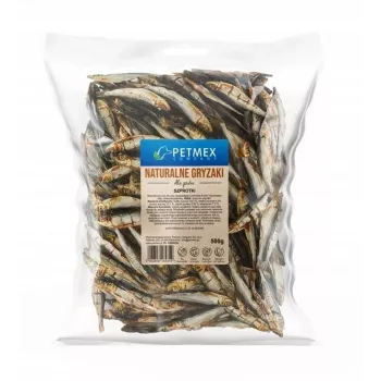 Konserveeritud koeratoit PETMEX Szprotki 500 g – märg koeratoit, kalapõhine eine, 500 g purk