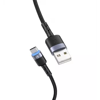 Andmekaabel Tellur USB kuni USB-C LED nailonpunutud 1,2 m Must