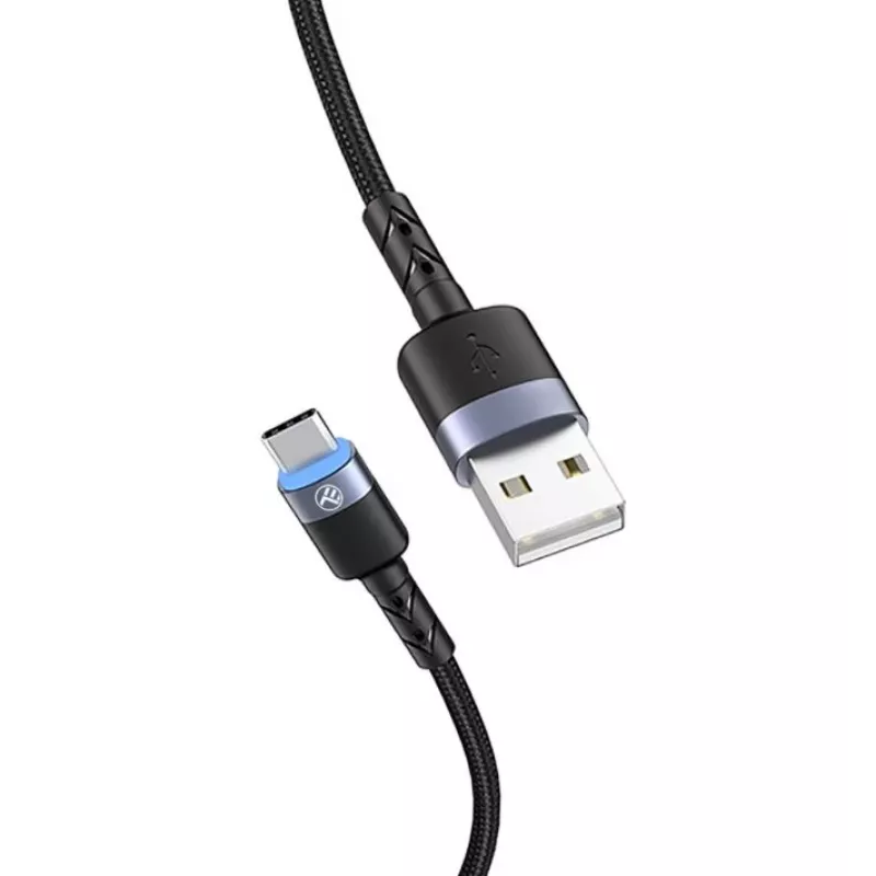 Andmekaabel Tellur USB kuni USB-C LED nailonpunutud 1,2 m Must