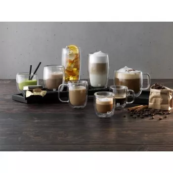 Klaasist kohvitassid ZWILLING 39500-112-0 kahekordse seinaga 335 ml, komplekt 2 tk, ovaalsed, kuumuskindlad, käepidemetega