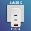 Laadija QOLTEC 100W GaN USB-C Dual PD 5–20V 1.5–5A, 2×USB-C