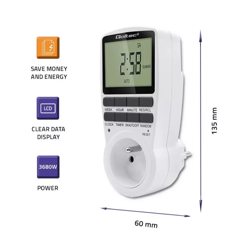 Elektrooniline taimer QOLTEC PC0628 LCD-ekraaniga, 24-tunnine tagasiloendus