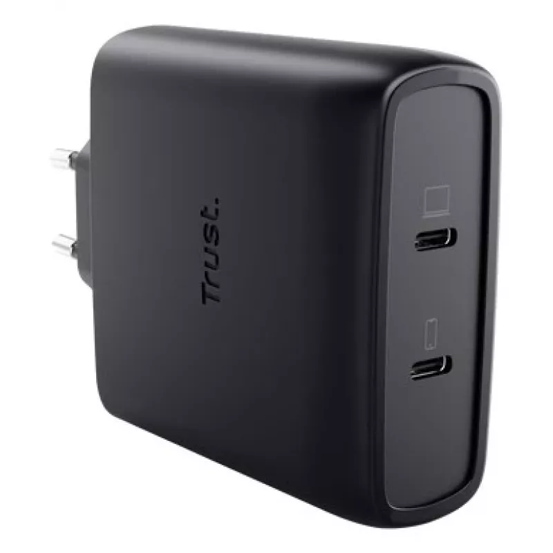 TRUST Maxo 100W 2-Port USB-C GaN Charger — 100 W, 2× USB-C, 20 V max, 2 m kaabel, must