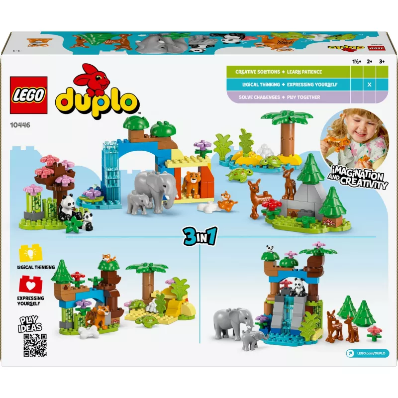 Mänguasjakomplekt LEGO DUPLO Town Wild Animal Families 3-in-1 10446 — 92 osa, alates 2. eluaastast, 200×220×340 mm